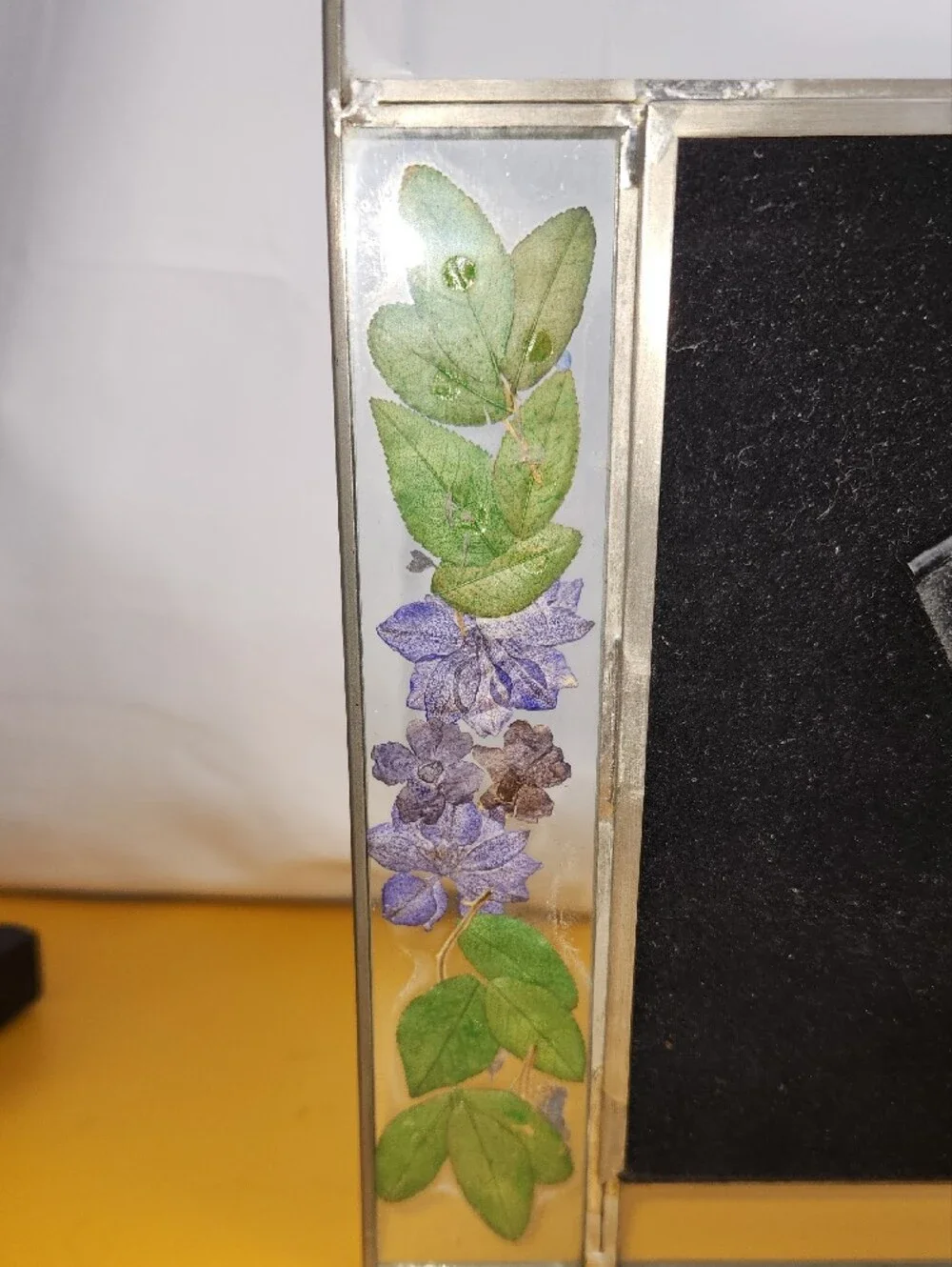 Pressed Panzi Flower Glass Photo Frame - Purple/Green Floral Accent